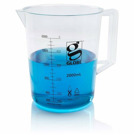 GLOBE SCIENTIFIC 2000mL Beaker with Handle, Diamond Essentials, Low Form, Printed Graduations, PMP 3656-2M